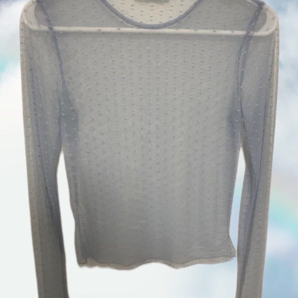 Forever 21 Women’s Ice Blue Sheer Mesh Polka Dot Long Sleeve Top size sm…